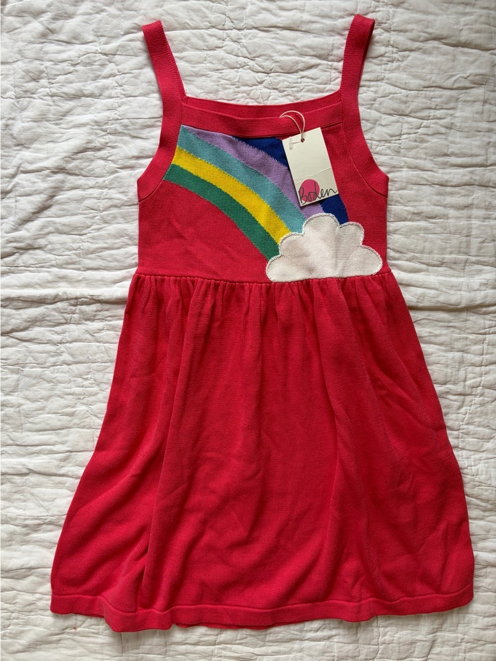 NWT Mini Boden Hot Pink Rainbow Cloud Knit Dress